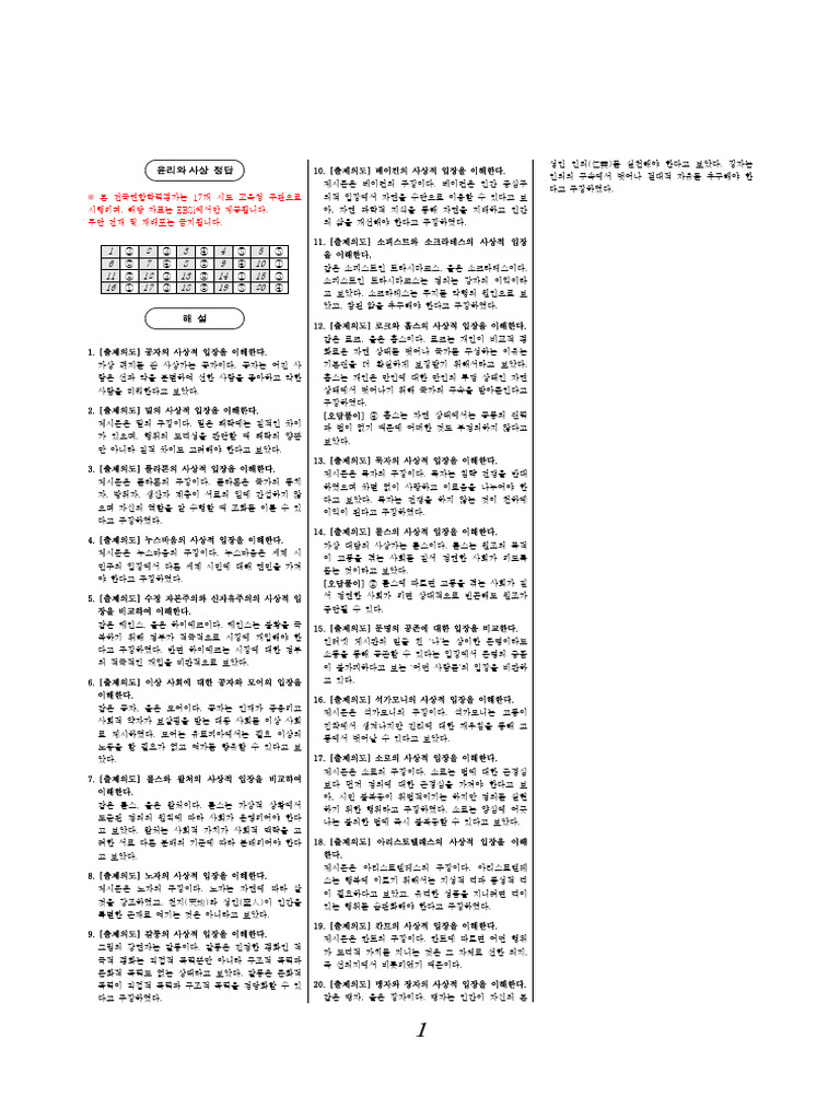 2024 - 3월 - 사 - 윤리와사상 정답,해설 | PDF