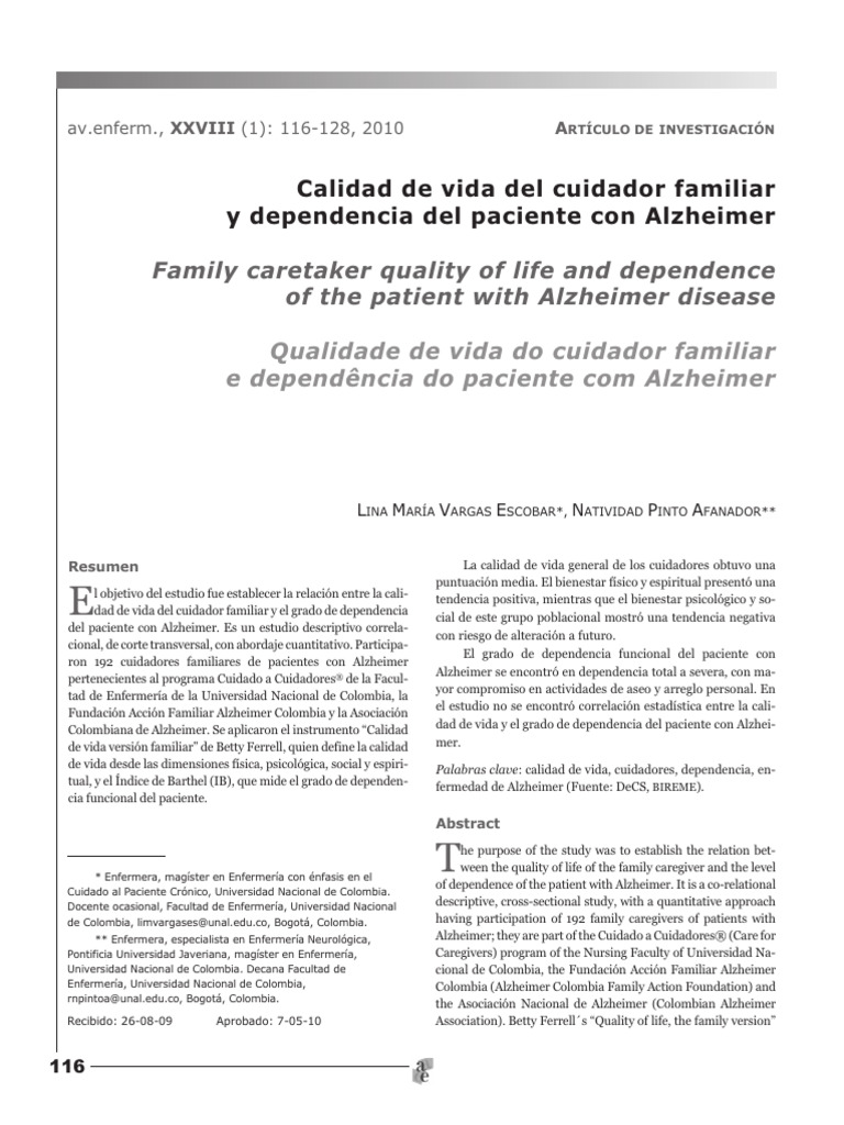 Calidad de Vida Del Cuidador de Alzheimer (1) | PDF | Enfermedad de ...
