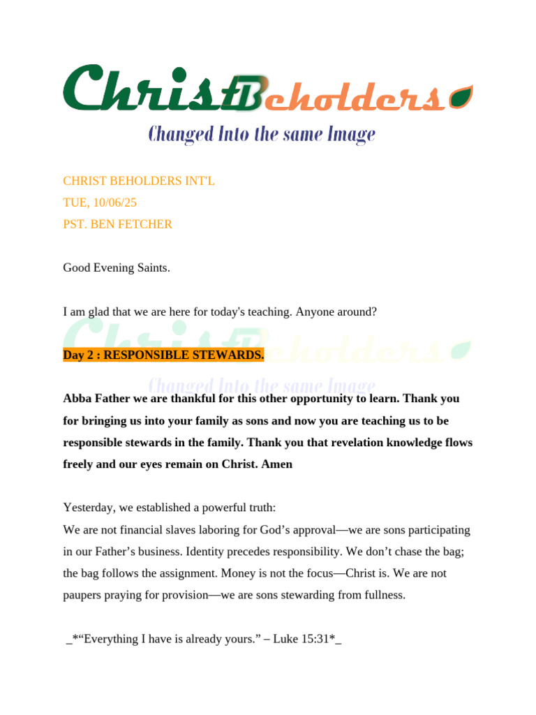 CB - Responsible Steward (On Finances) II | PDF | Ruth (Biblical Figure ...