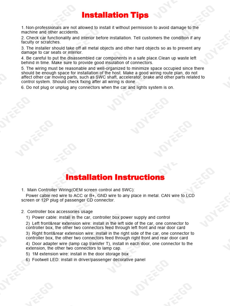 Car Ambient Lighting Installation Guide | PDF | Electrical Connector ...