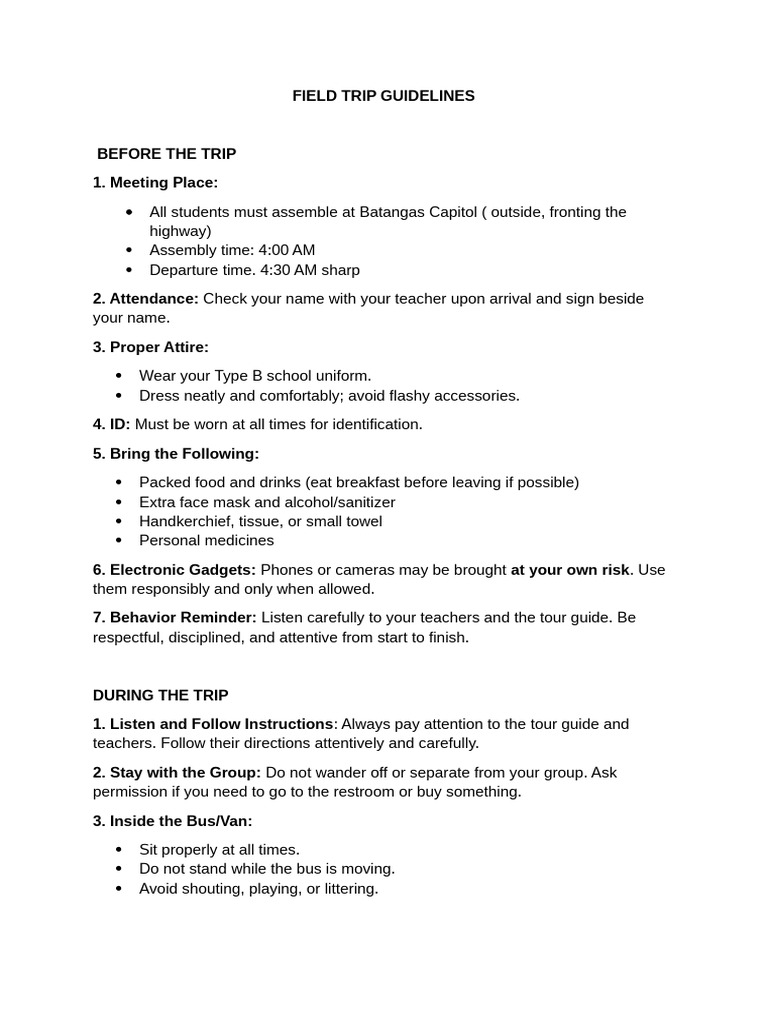 Field Trip Guidelines for Students | PDF