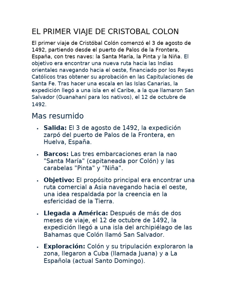 El Primer Viaje de Cristobal Colon Shirel | PDF | Cristobal colon ...