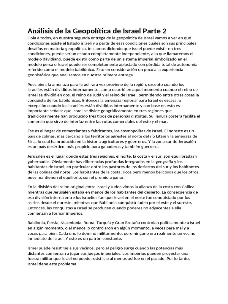 Análisis de La Geopolítica de Israel Parte 2 | PDF | Israel | Política ...