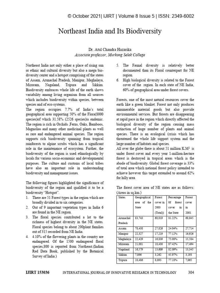 Biodiversity Crisis in Northeast India | PDF | Biodiversity ...