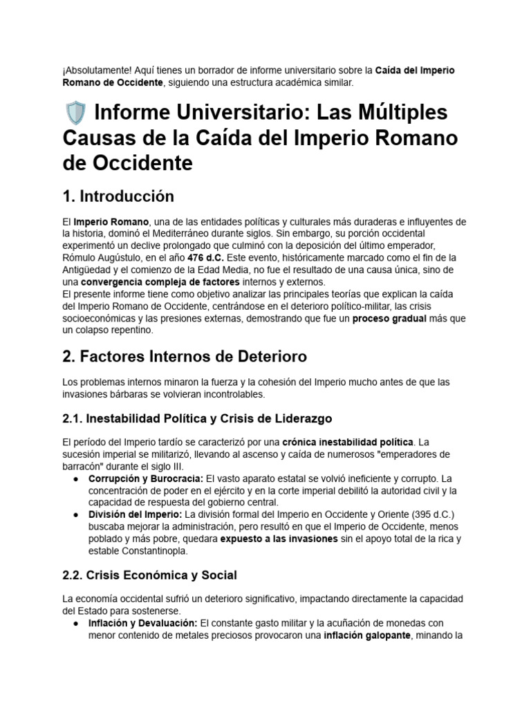 Causas de la Caída del Imperio Romano | PDF | imperio Romano ...