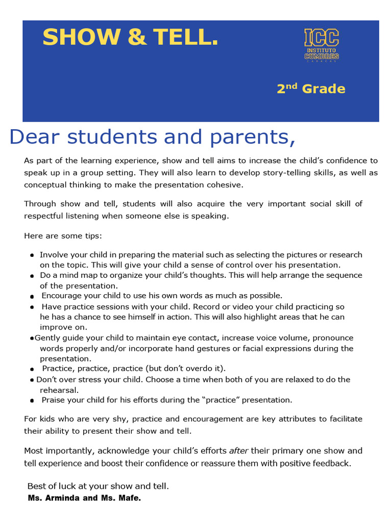 Show and Tell Tips for 2nd Graders | PDF | Psychological Concepts ...