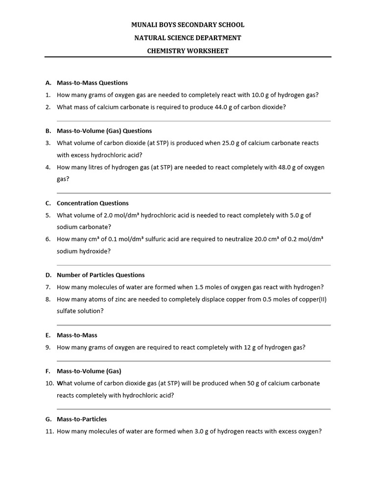 CHEM Worksheet 3 Mole Concept | PDF | Chemical Reactions | Acid