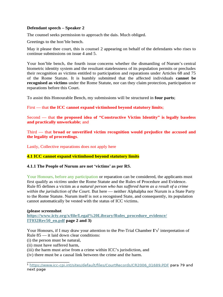 Defendant Speech | PDF | International Criminal Court | Mens Rea
