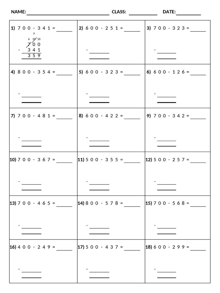Math Subtraction Practice Problems | PDF