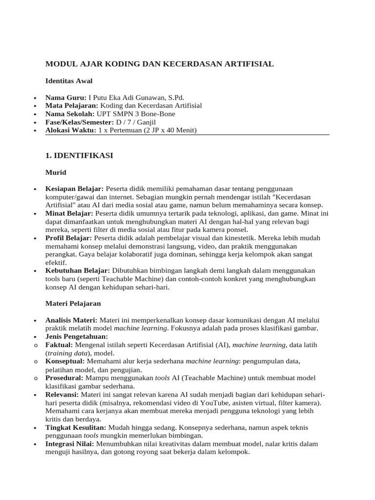 Modul Koding AI untuk Siswa Kelas 7 | PDF