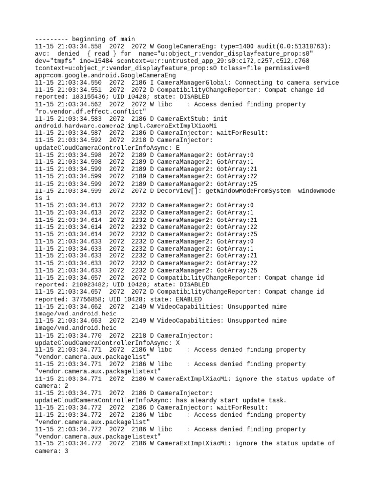 Camera Service Access Denied Logs | PDF | Computing | Software
