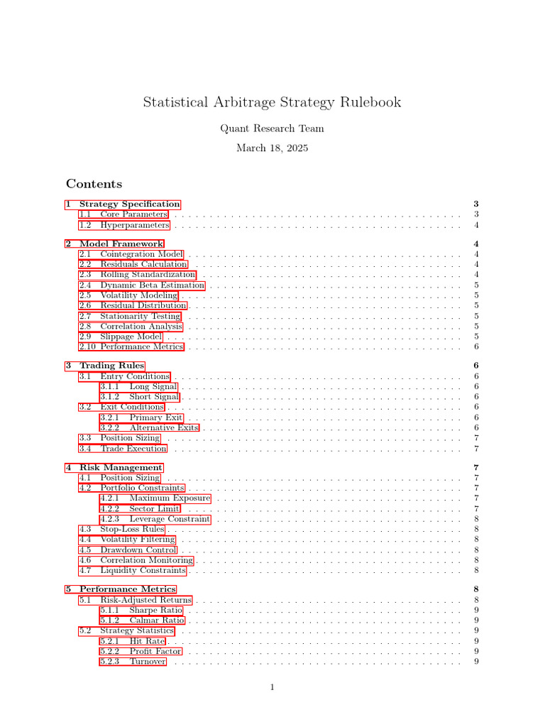 Statistical Arbitrage Strategy Guide | PDF | Beta (Finance) | Errors ...