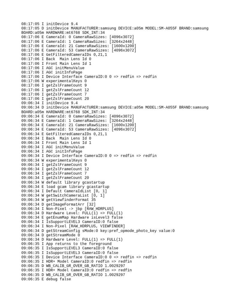 Samsung A05M Camera Initialization Log | PDF | Computing | Computer ...