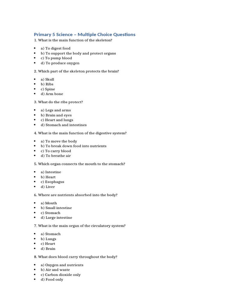 Primary5 Science Multiple Choice Questions | PDF | Plants | Flowers