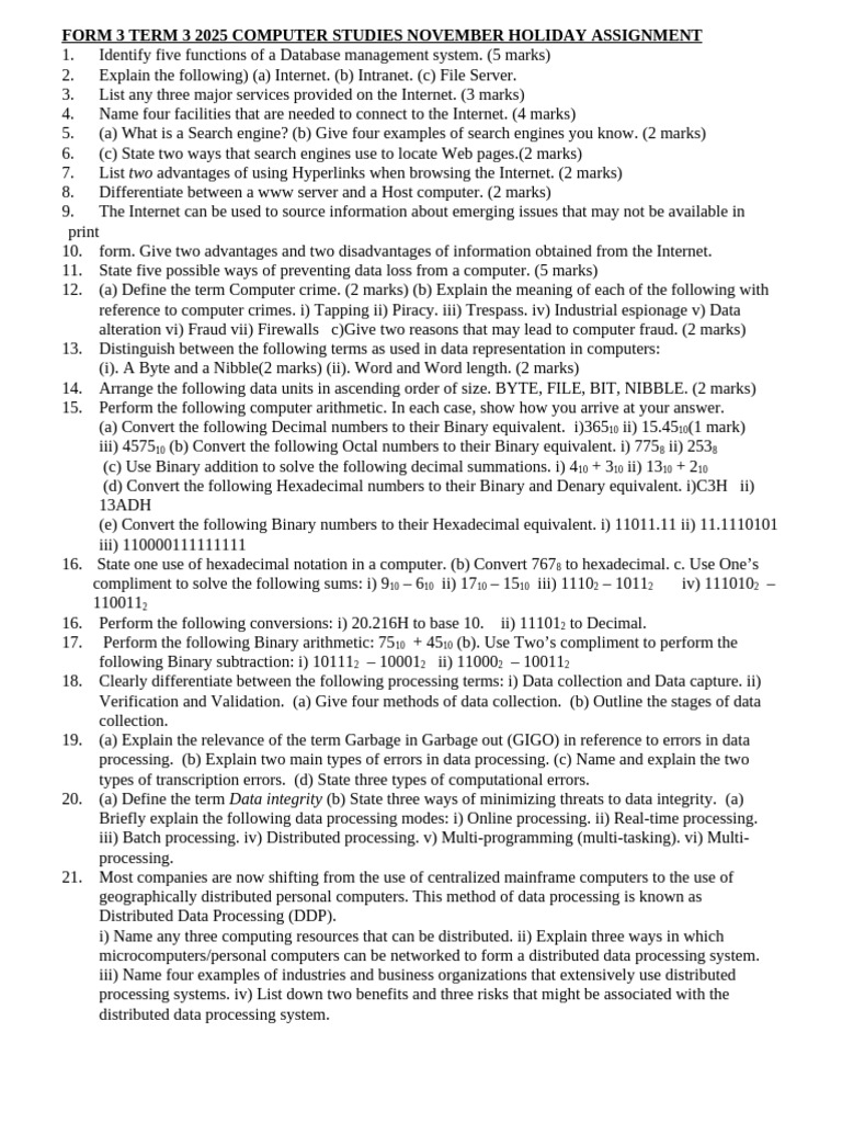f3 Computer Studies | PDF | Decimal | World Wide Web