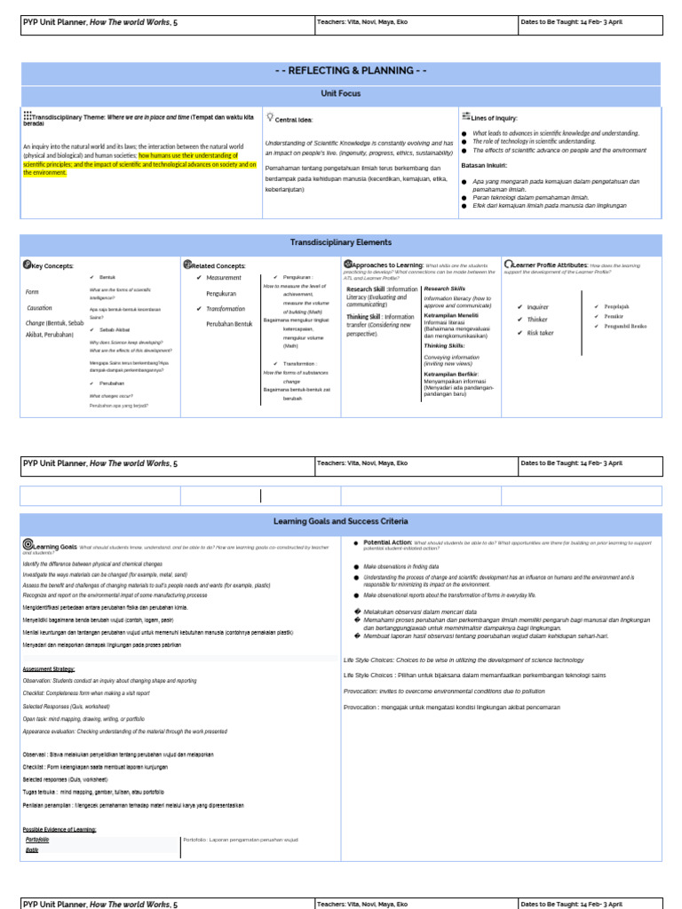 UNIT 5 Grade 5 Planner | PDF | Cognition | Learning