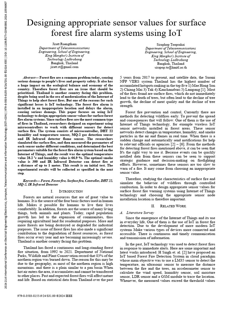 IoT Sensor Design for Forest Fire Alerts | PDF | Fires | Internet Of Things