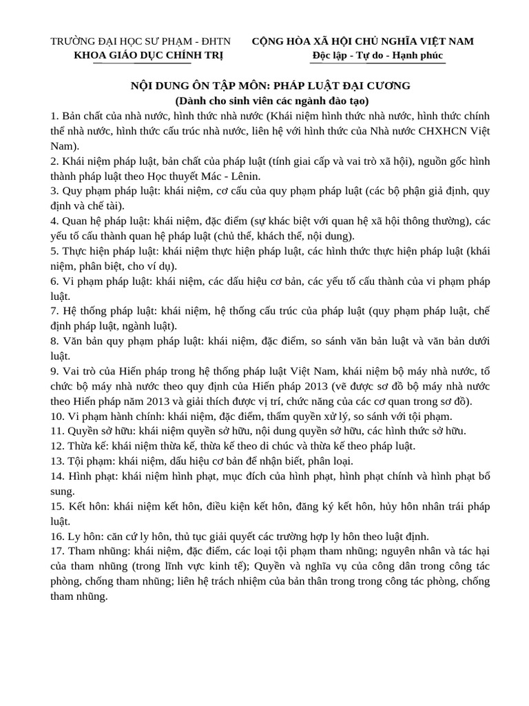 Noi Dung On Tap PLDC Sinh Viên K 2 2024 2025 | PDF