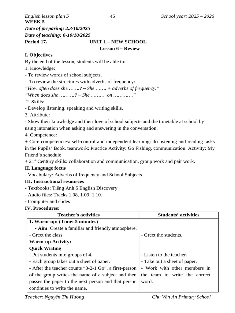 WEEK 5 | PDF | Lesson Plan | English Language