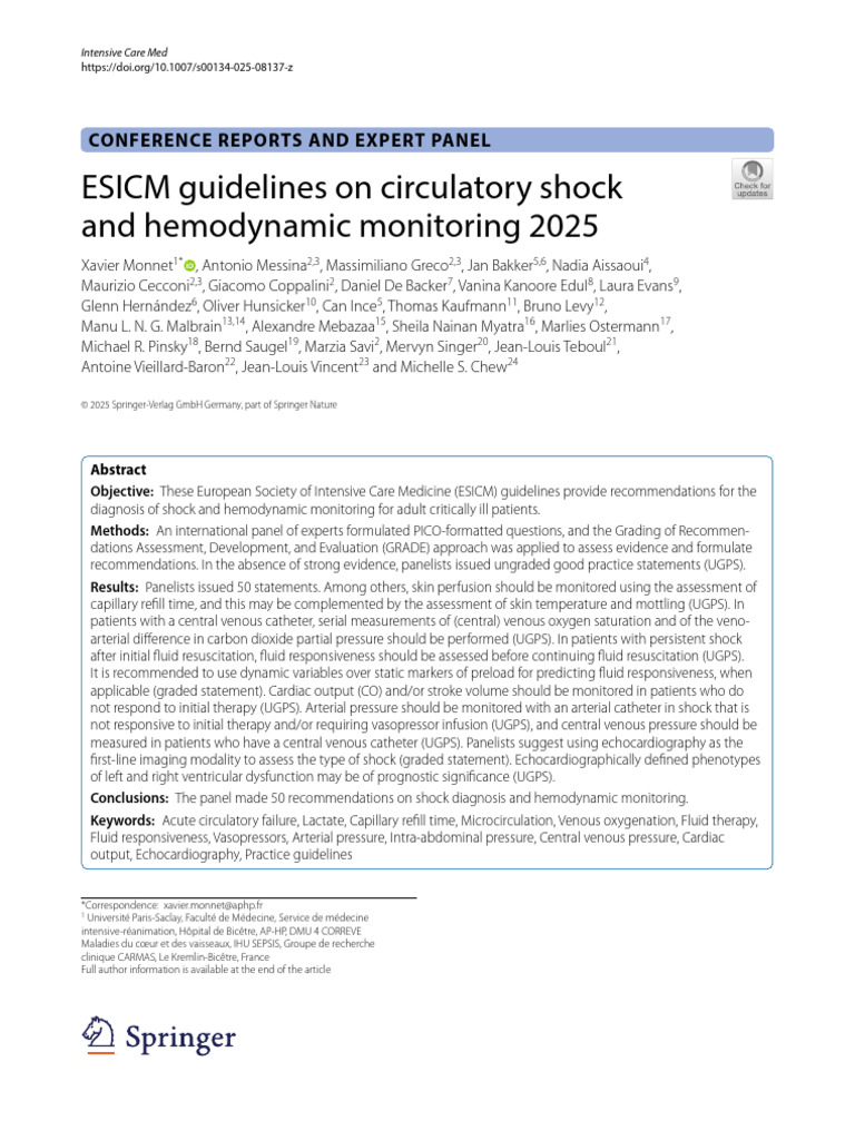 ESICM 2025 Guidelines on Shock Management | PDF | Shock (Circulatory ...