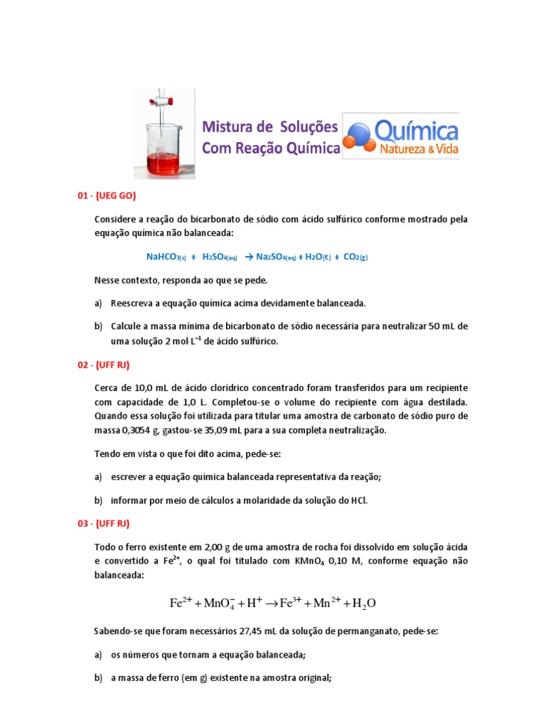 Mistura de Solucoes Com Reacao Quimica | PDF | Titulação | Química