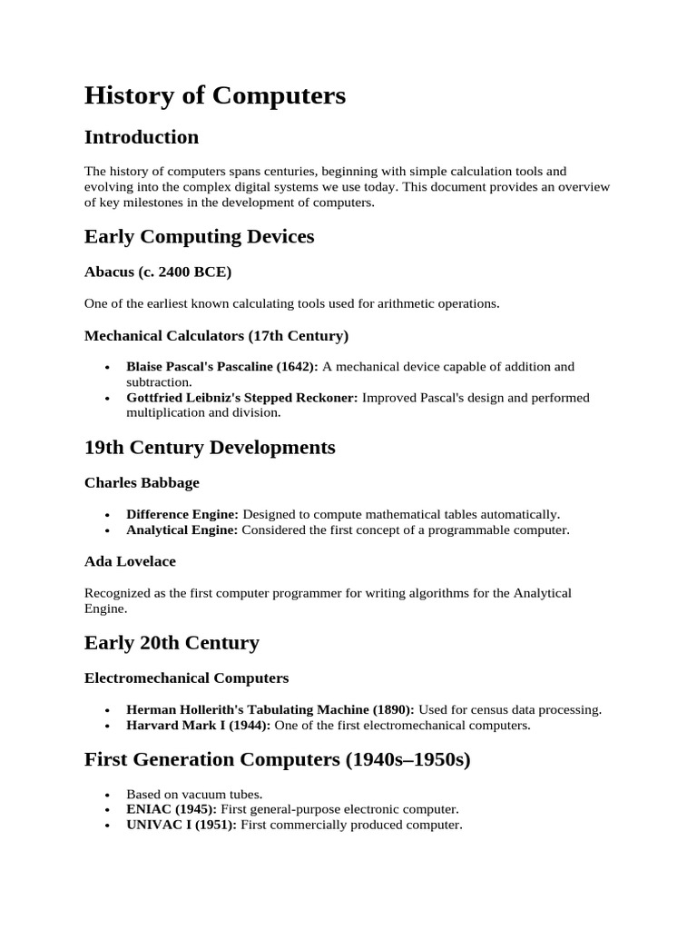 Evolution of Computers: Key Milestones | PDF