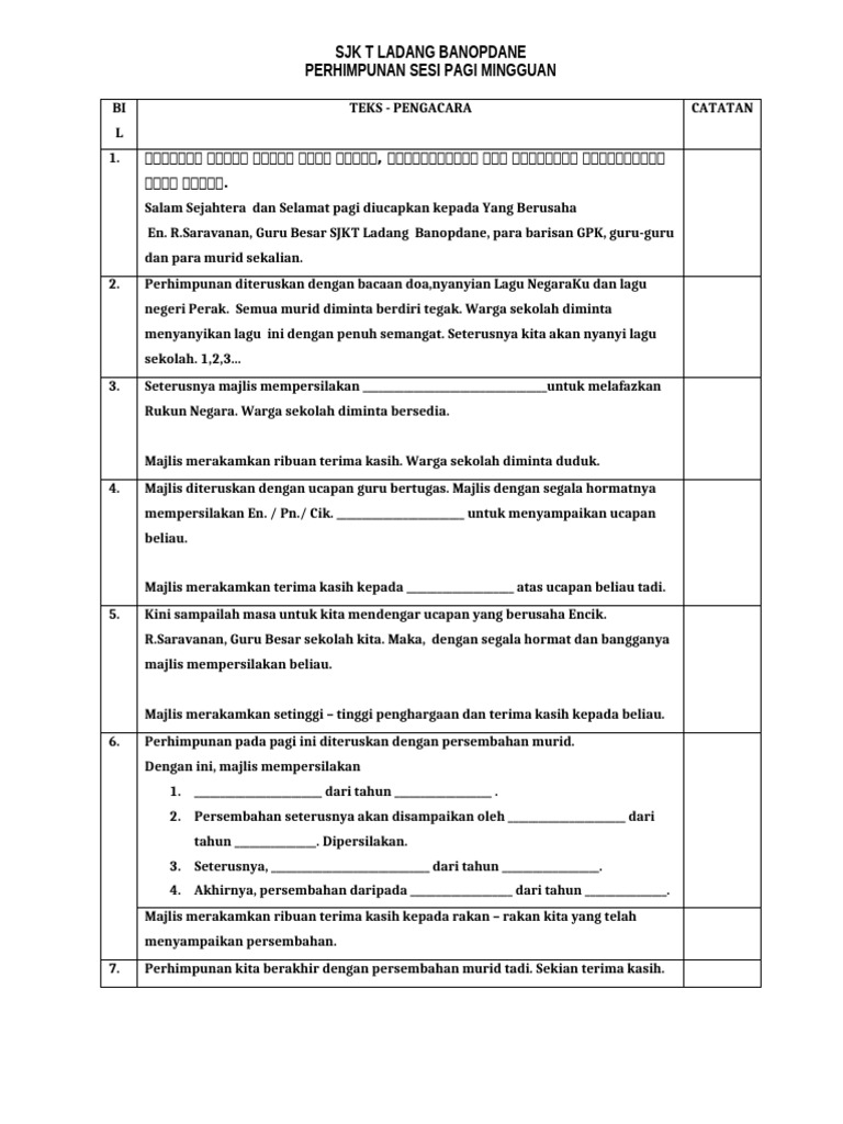 Teks Perhmpunan BM Pagi | PDF