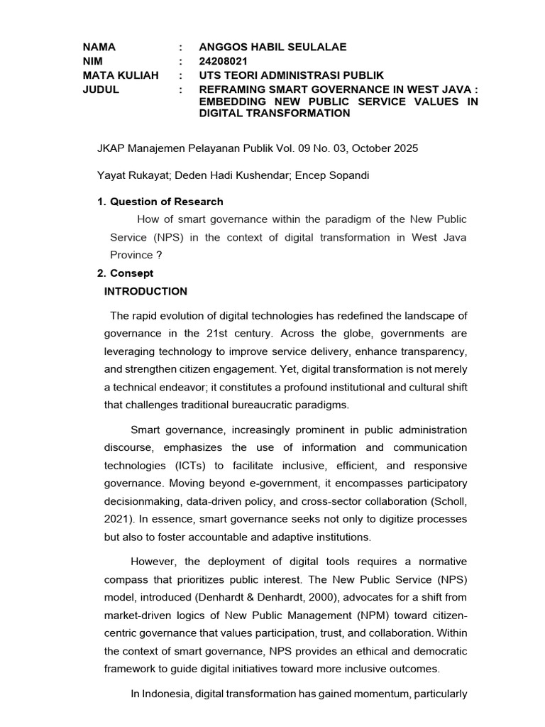 Smart Governance and NPS in West Java | PDF | Governance | Qualitative ...