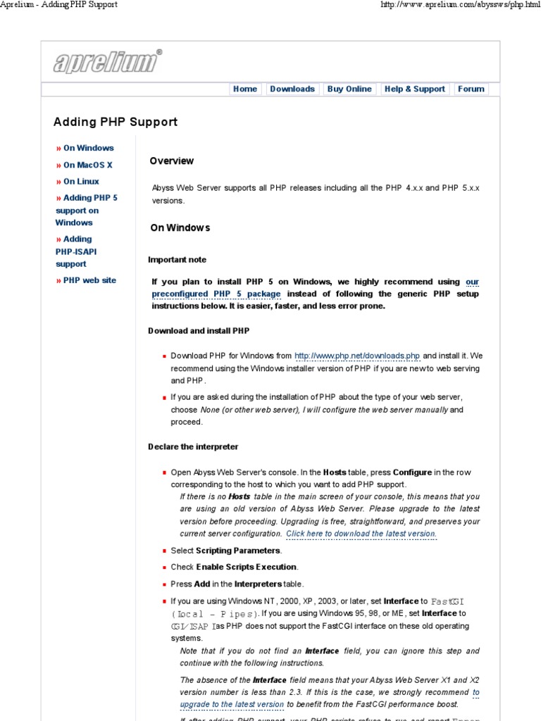 Aprelium - Adding PHP Support | PDF | Php | Microsoft Windows