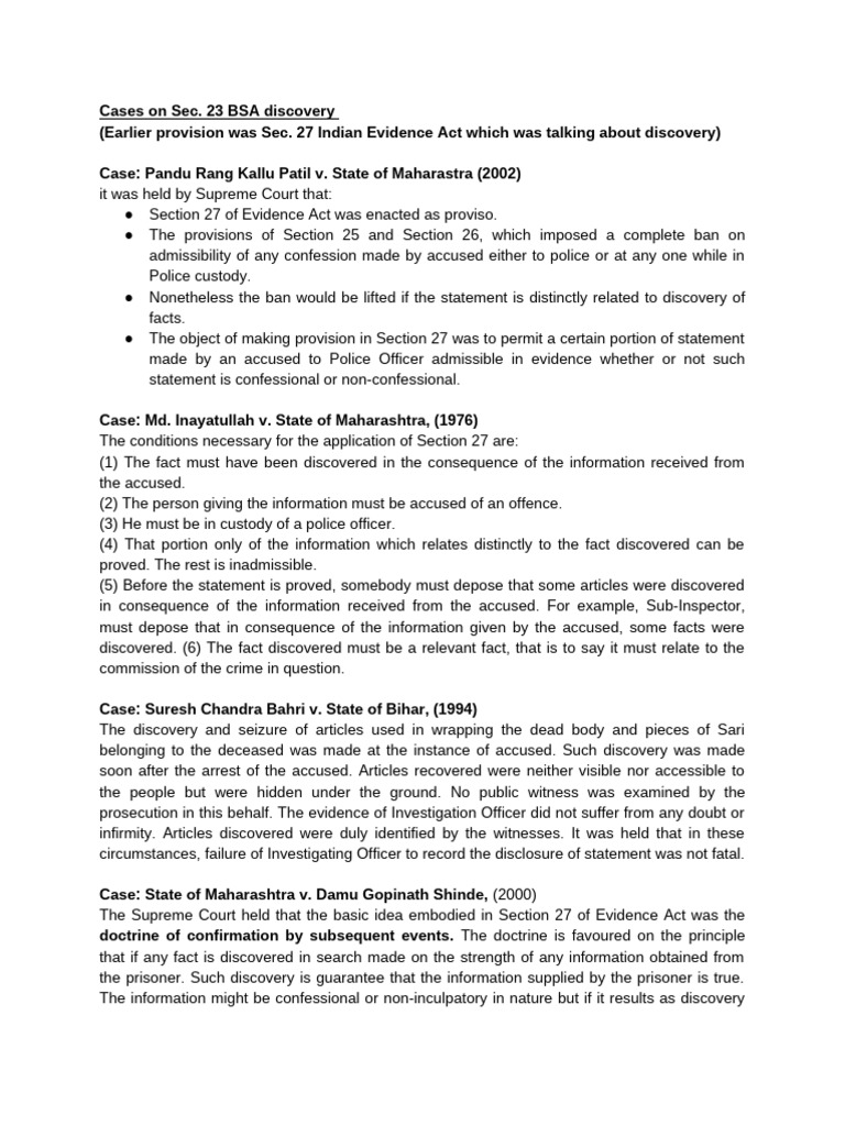 Understanding Section 27 BSA Discovery Cases | PDF | Arrest | Discovery ...