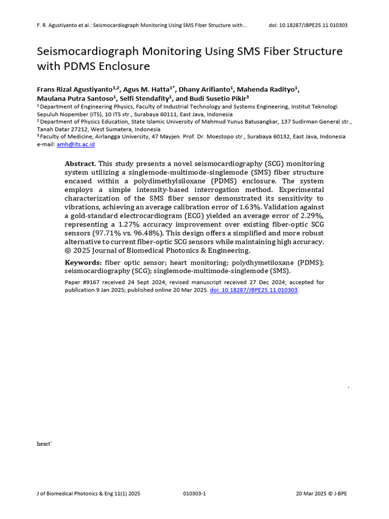 Seismocardiograph Monitoring Using Sms Fiber Structure With Pdms ...
