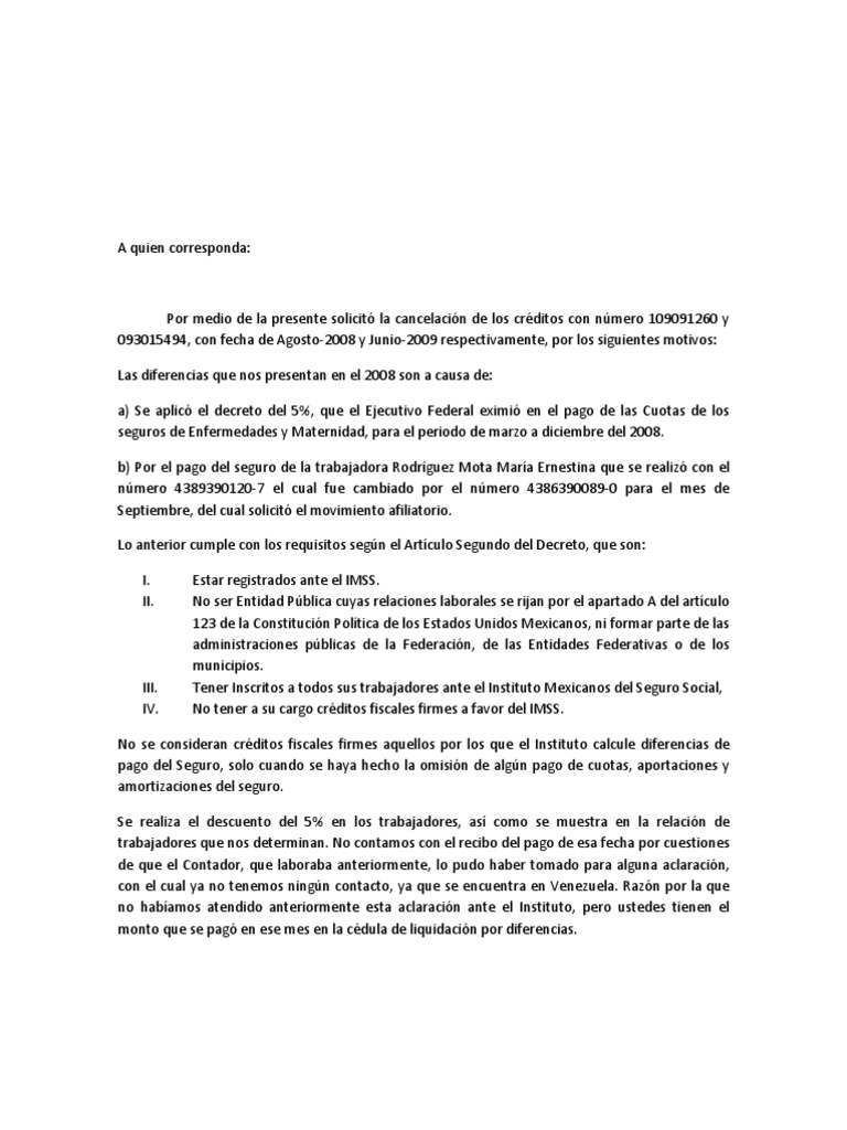 carta al imss