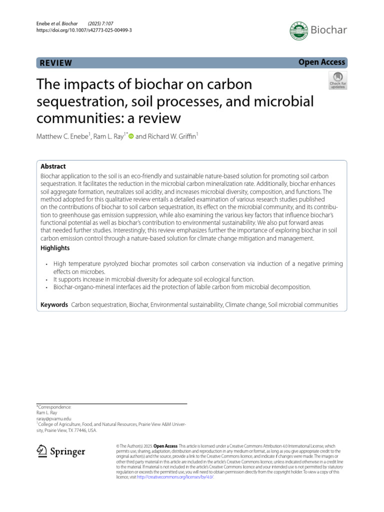 The Impacts of Biochar On Carbon - Sequestration Soil Processes, and ...