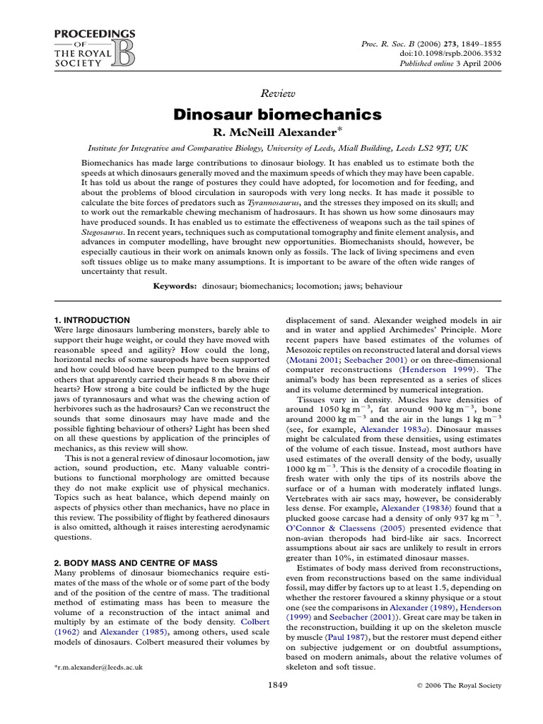 Dinosaur Biomechanics Insights and Methods | PDF | Dinosaurs | Bipedalism