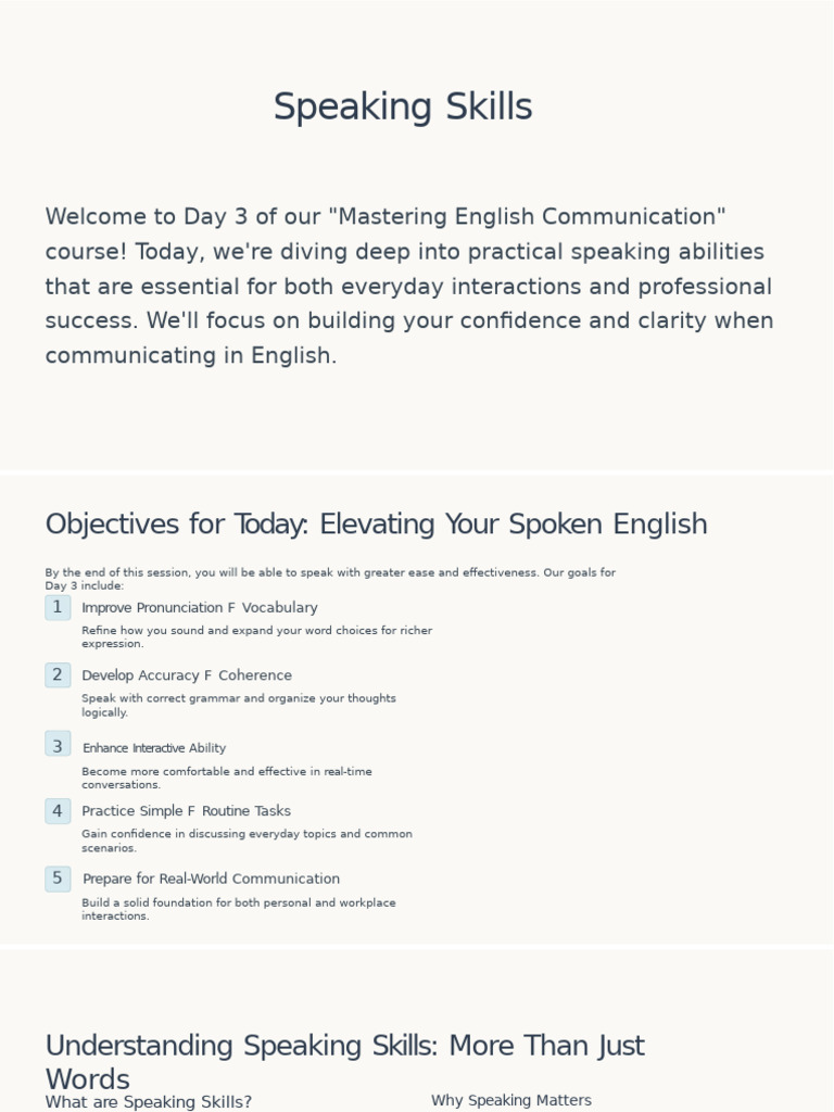 Day 3 - Speaking Skills | PDF | Vocabulary | English Language