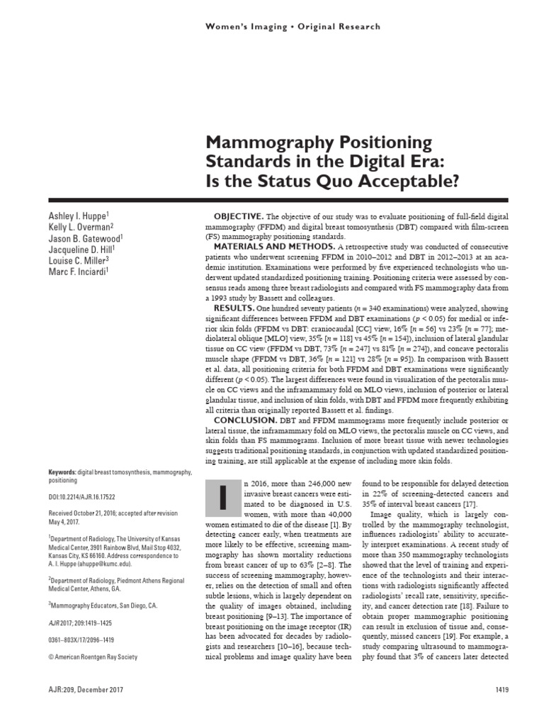 Mammography Positioning Standards Review | PDF | Mammography | Medicine