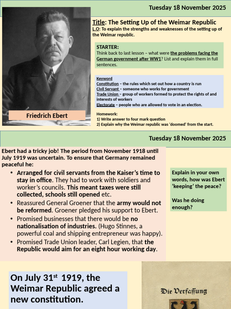 L2 the Setting Up of the Weimar Republic | PDF | Reichstag (Weimar ...