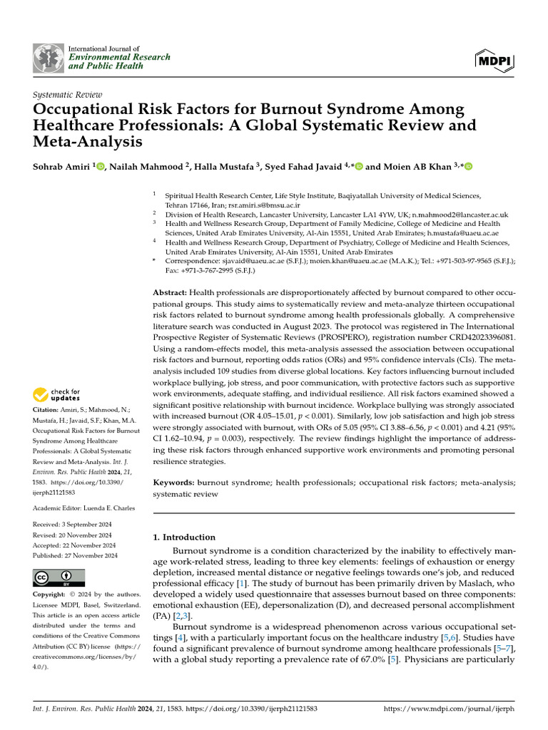 Burnout Risk Factors in Healthcare Workers | PDF | Systematic Review ...