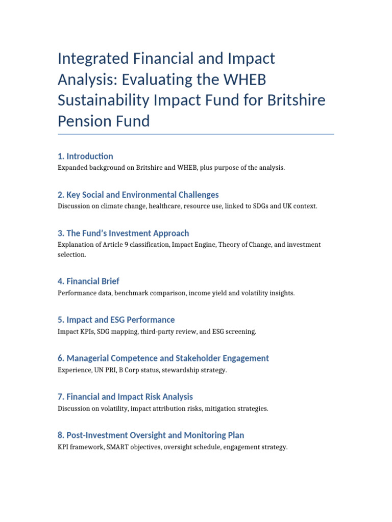 Evaluating WHEB Fund for Britshire Pension | PDF