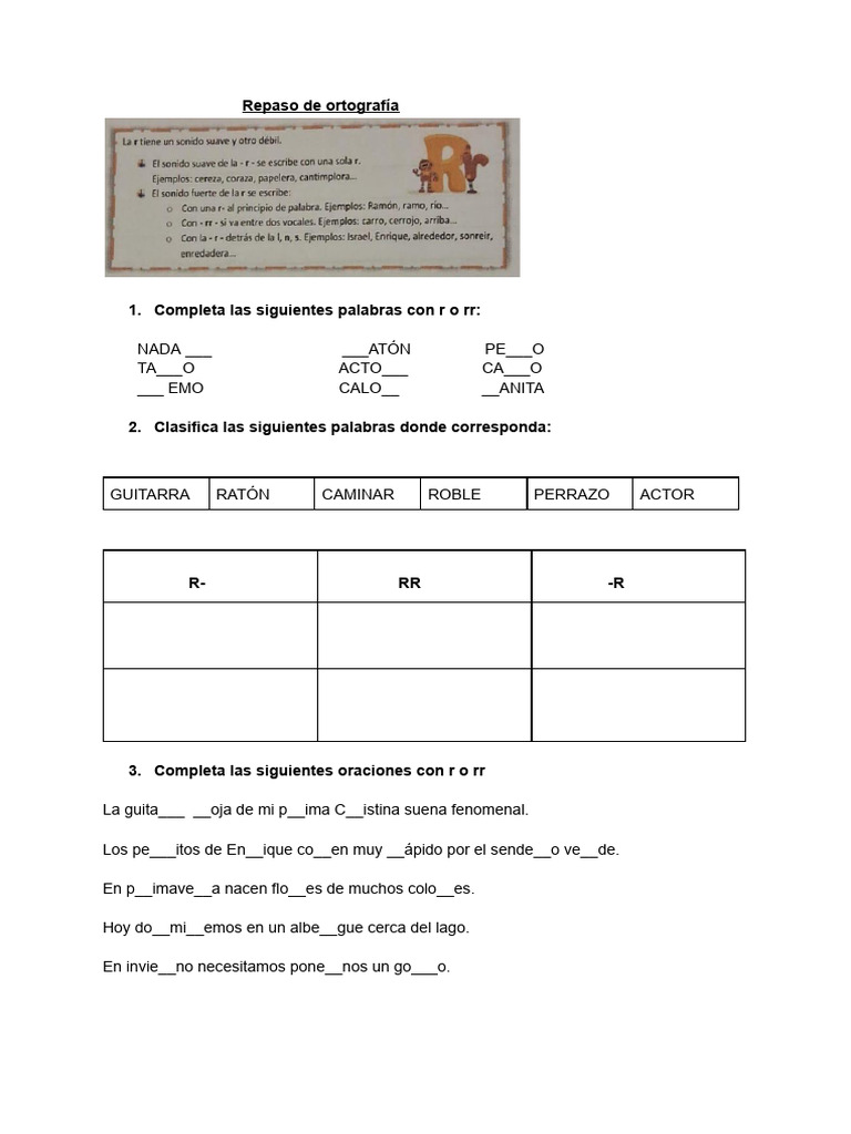 Repaso de Ortografía: R y RR | PDF