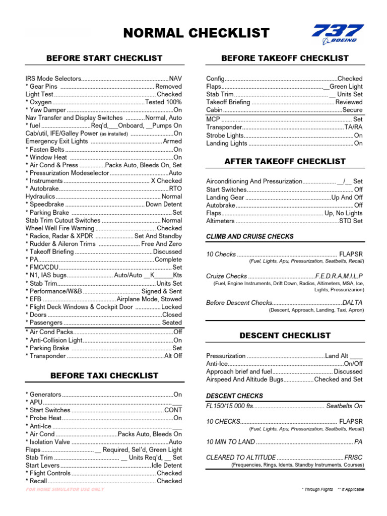 Home Simulator Pre-Flight Checklist | PDF | Cockpit | Transponder ...