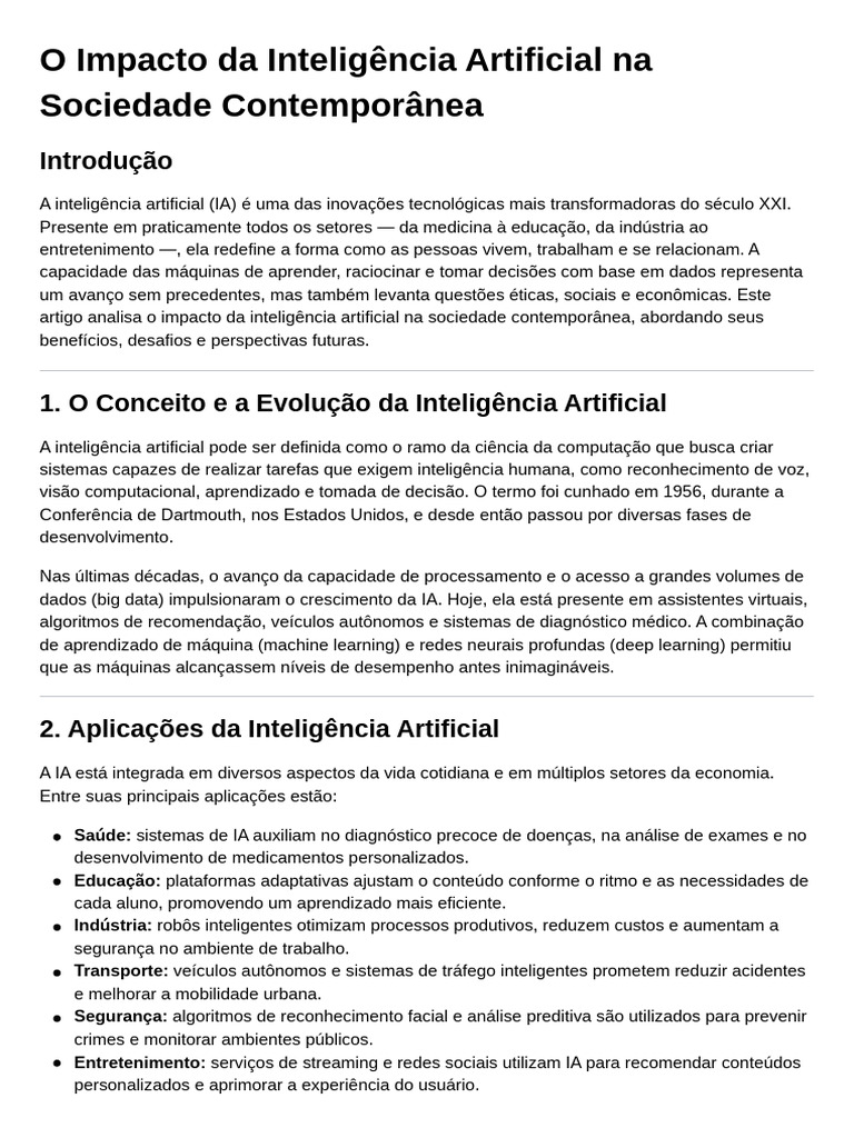 Impacto da IA na Sociedade Atual | PDF | Inteligência artificial ...