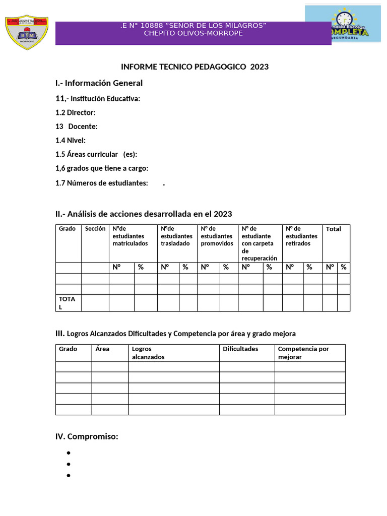Informe Técnico Pedagógico 2023 | PDF