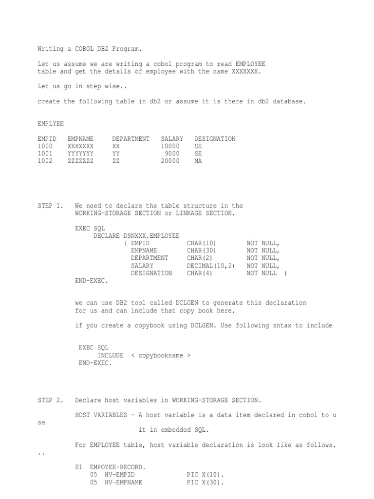 Cobol Db2 Sample Pgm Sql Ibm Db2