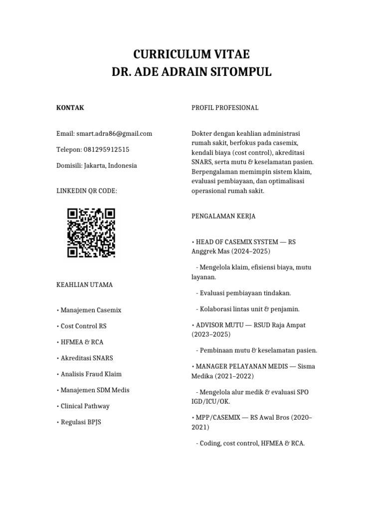CV Ade Adrain Sitompul Executive | PDF