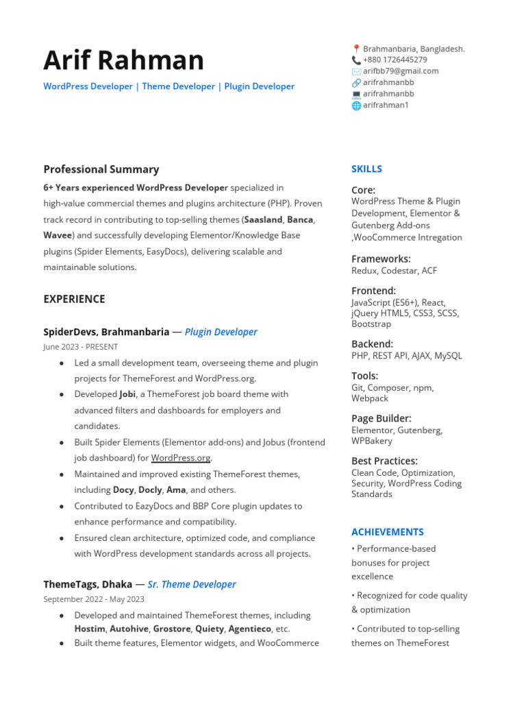 WordPress Developer with 6+ Years Experience | PDF | Word Press ...