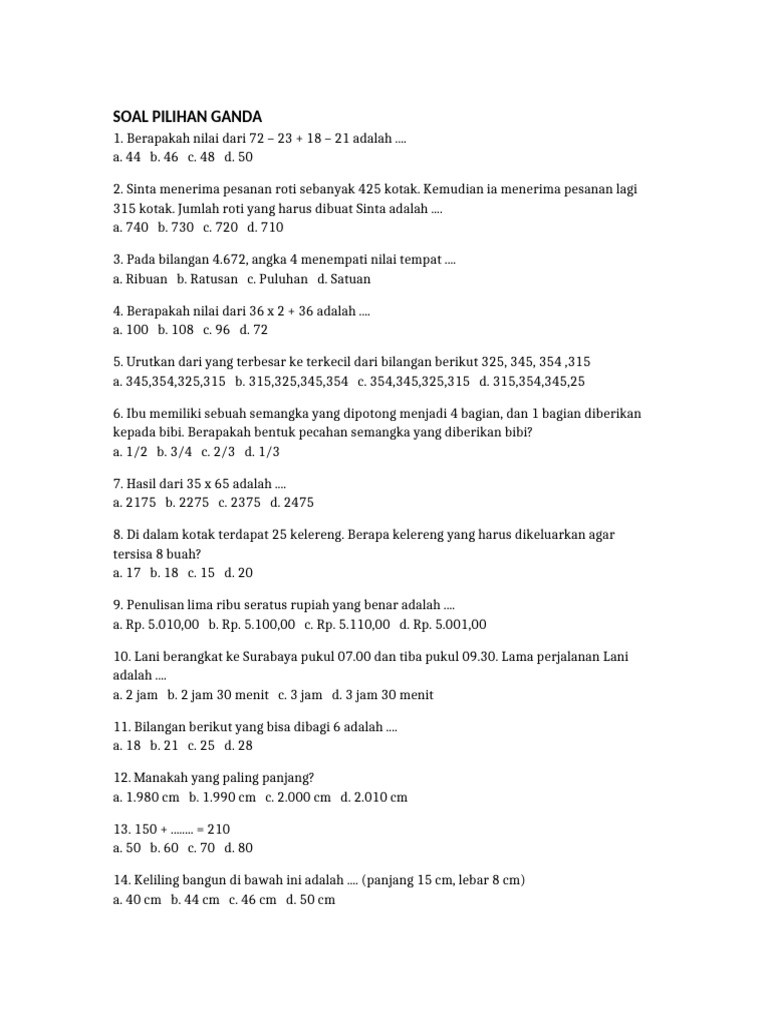 Soal Pilihan Ganda Matematika Dasar | PDF
