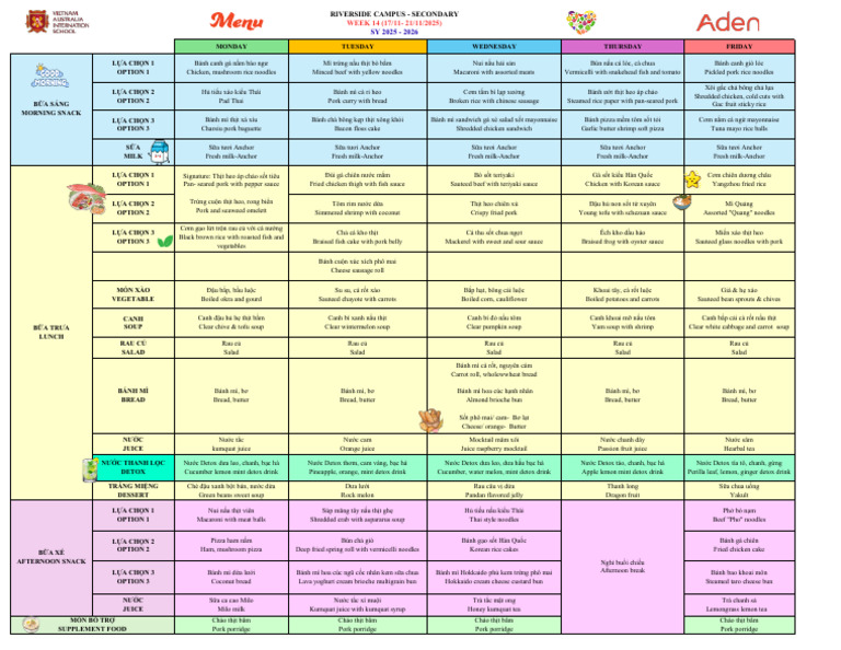 Vas Riverside Secondary Menu (November 17- 21, 2025) (Update 17.11.2025 ...