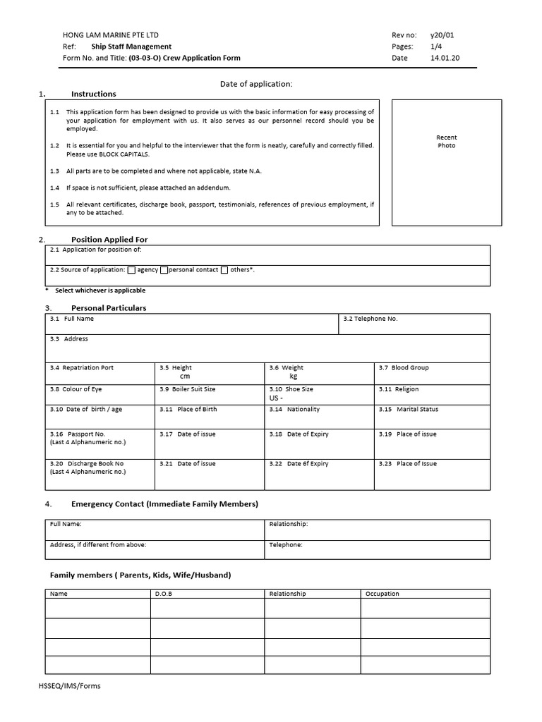Crew Application Form for Hong Lam Marine | PDF