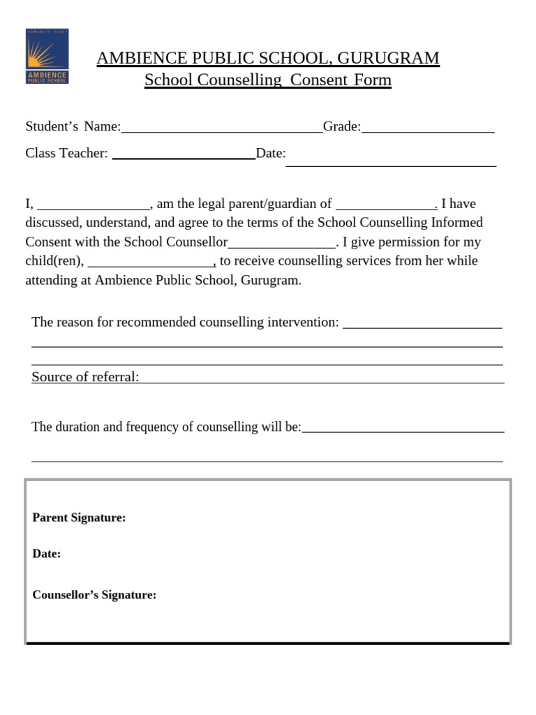 Counselling Consent Form - Ambience School | PDF